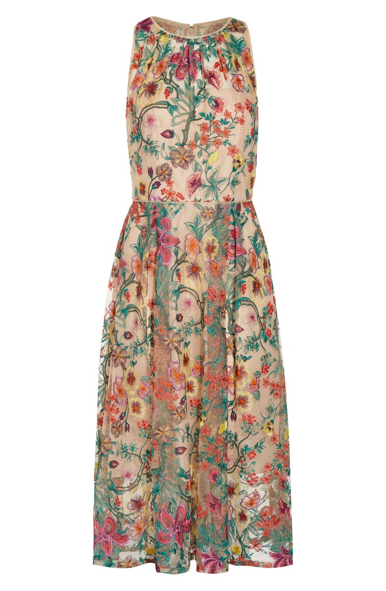 Adrianna Papell Floral Embroidered Fit & Flare Midi Dress, Alternate, color,