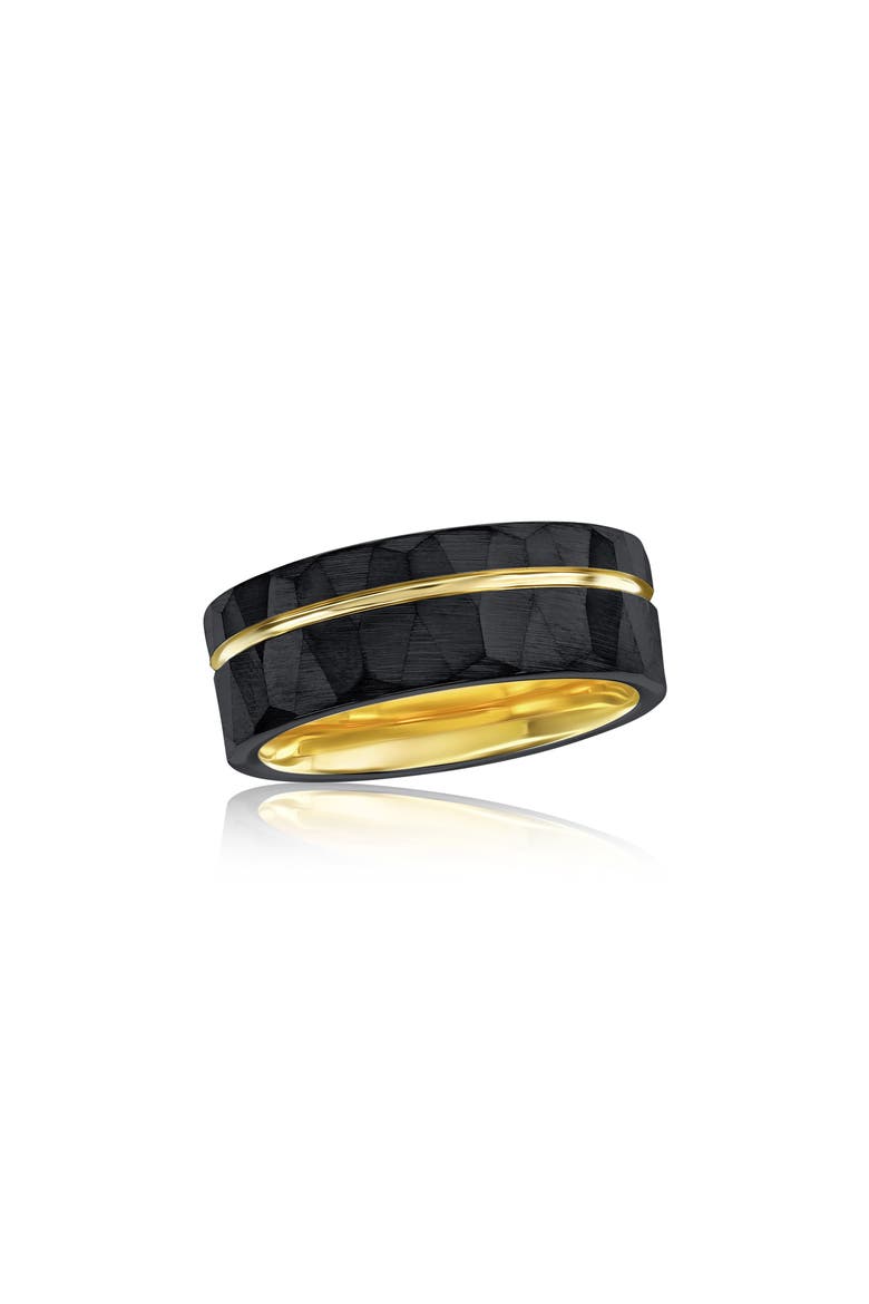 Men's Hammered Two-Tone Ring, Main, color, BLACK/ GOLD