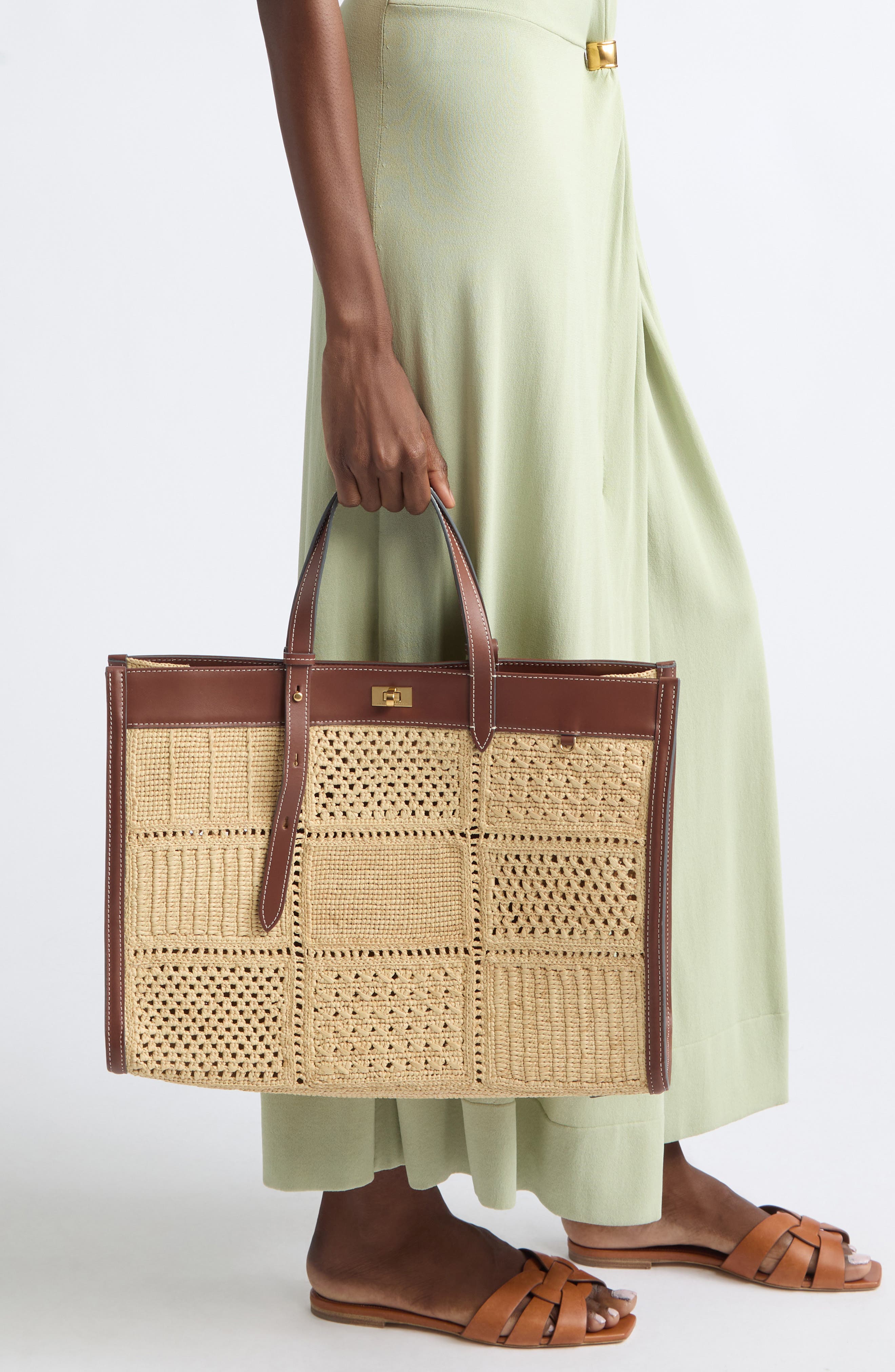 Mortimer Patchwork Crochet Raffia Tote, Alternate, color, NATURAL