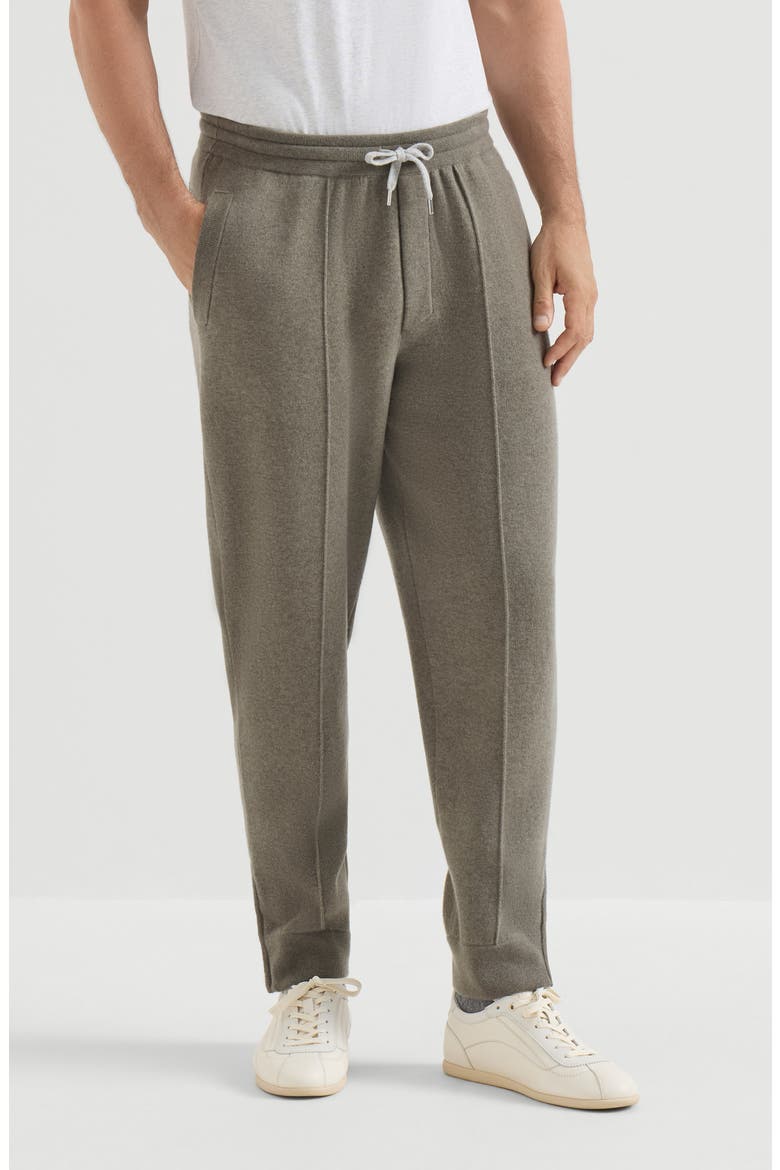 Cashmere double knit trousers with crête detail and elasticated zipper cuffs, Main, color, Military