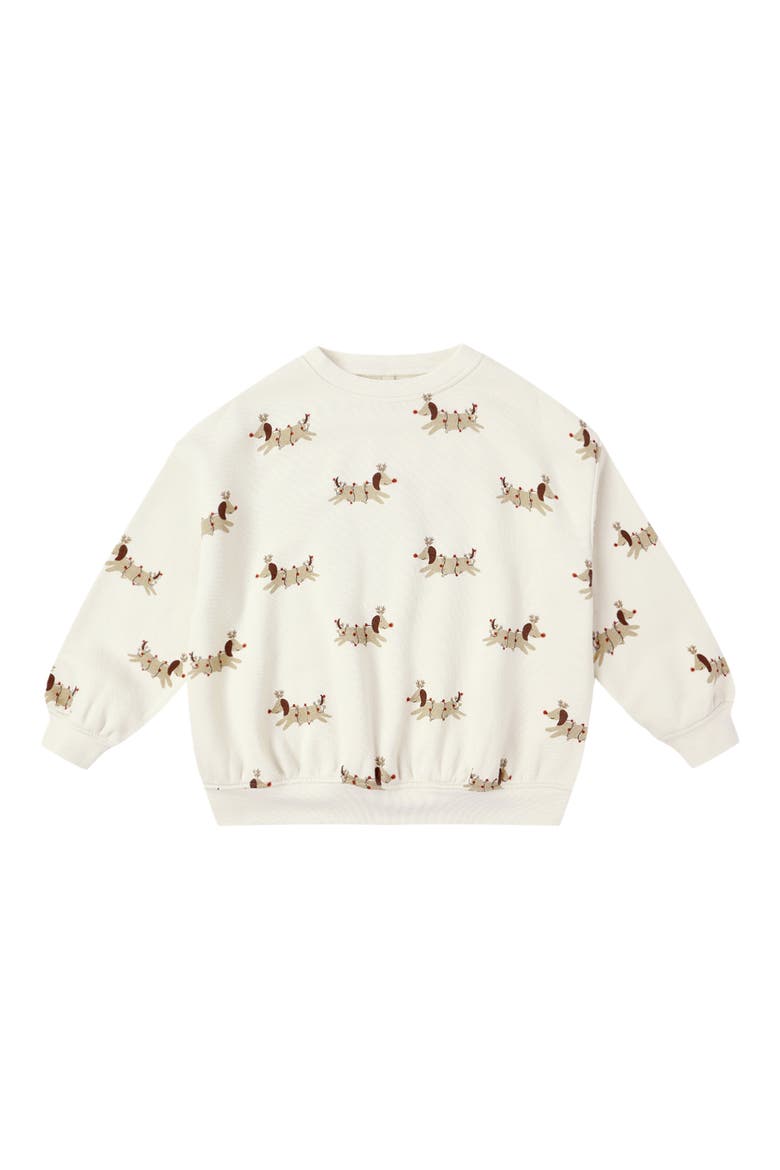 Christmas Dog Print Relaxed Cotton Blend Fleece Sweatshirt, Main, color, IVORY