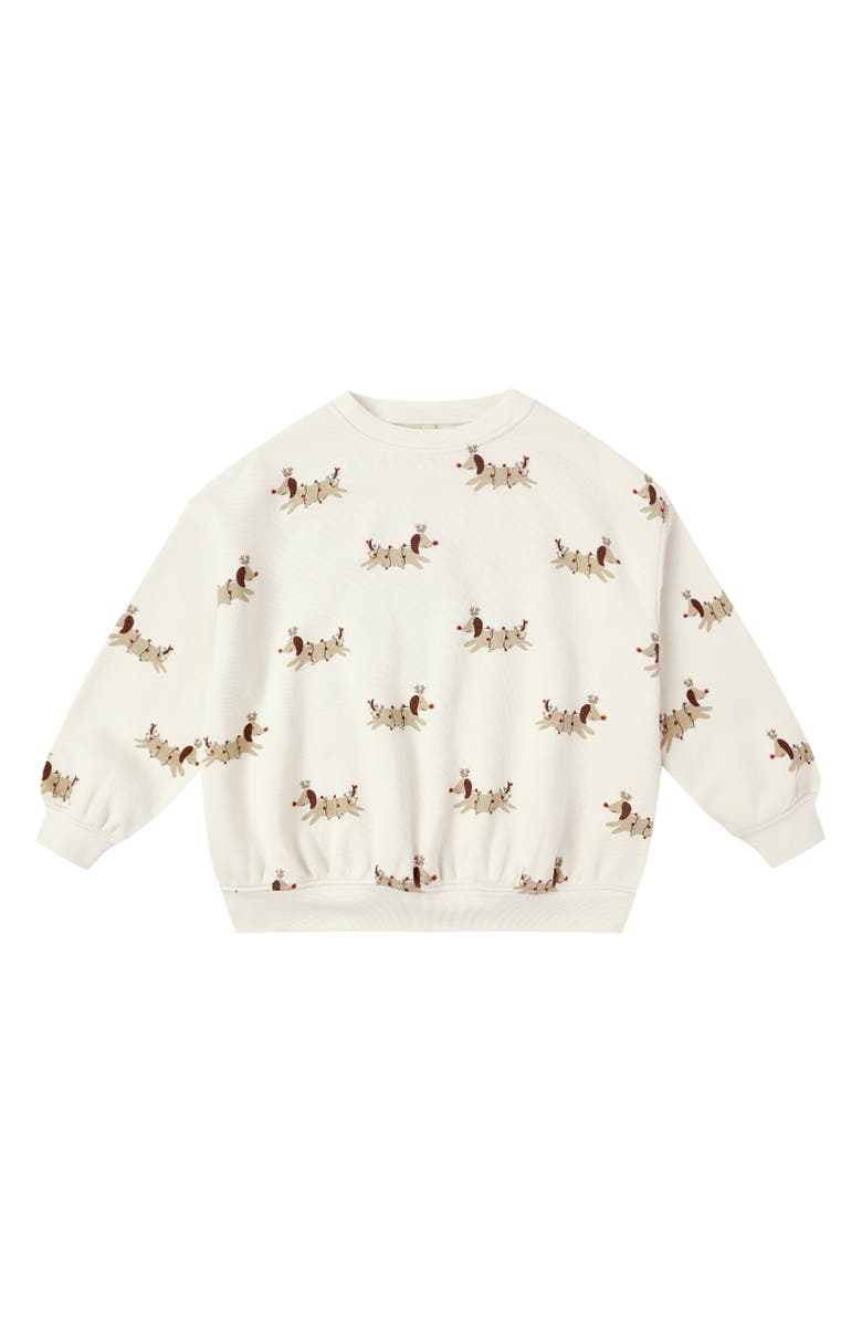 QUINCY MAE Christmas Dog Print Relaxed Cotton Blend Fleece Sweatshirt, Main, color, Ivory