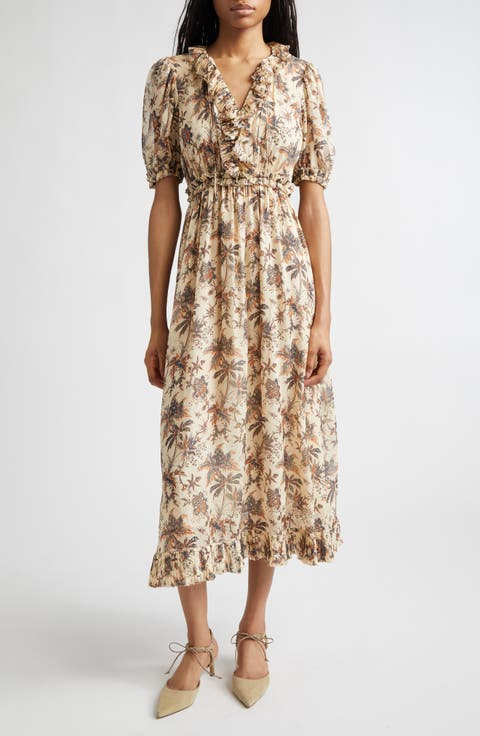 Rosamude Floral Puff Sleeve Midi Dress