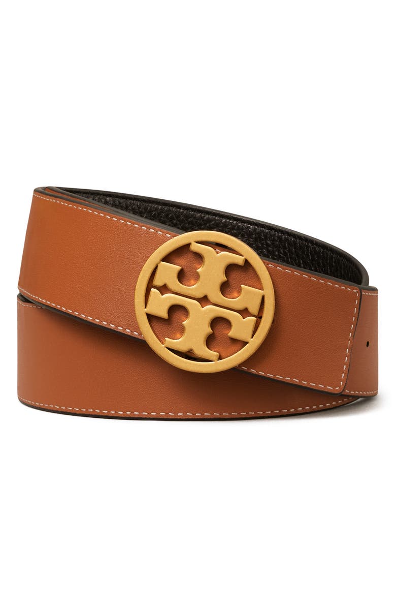 Tory Burch Miller 1.5-Inch Reversible Logo Belt, Alternate, color, Black / Classic Cuoio / Gold