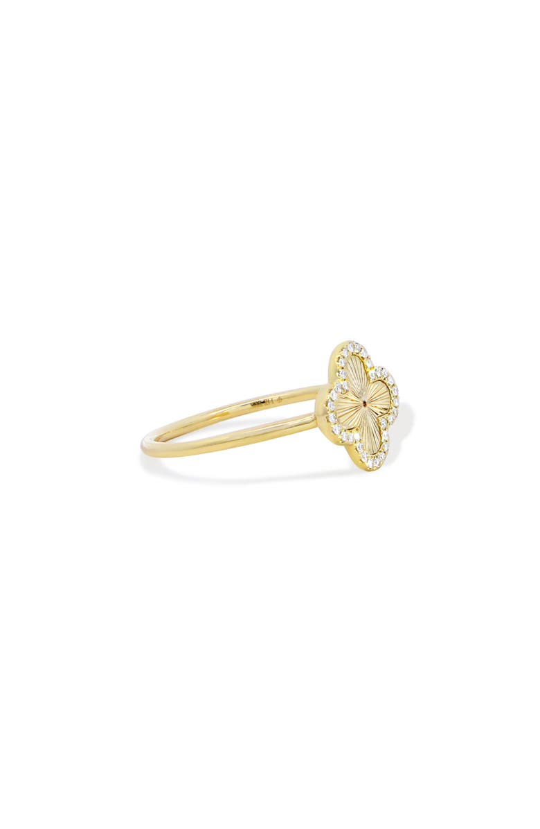 The Lovery Fine Jewelry Fluted Gold Diamond Clover Ring, Alternate, color,