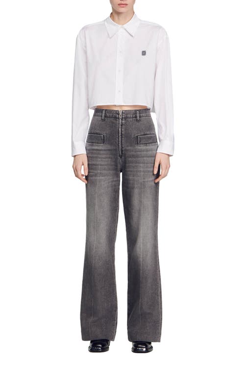 Sandro Monogram-embroidered Cotton Shirt In White