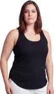 24seven Comfort Apparel Curvy Basic Ribbed Knit Sleeveless Scoop Neck Long Flared Tank Top
