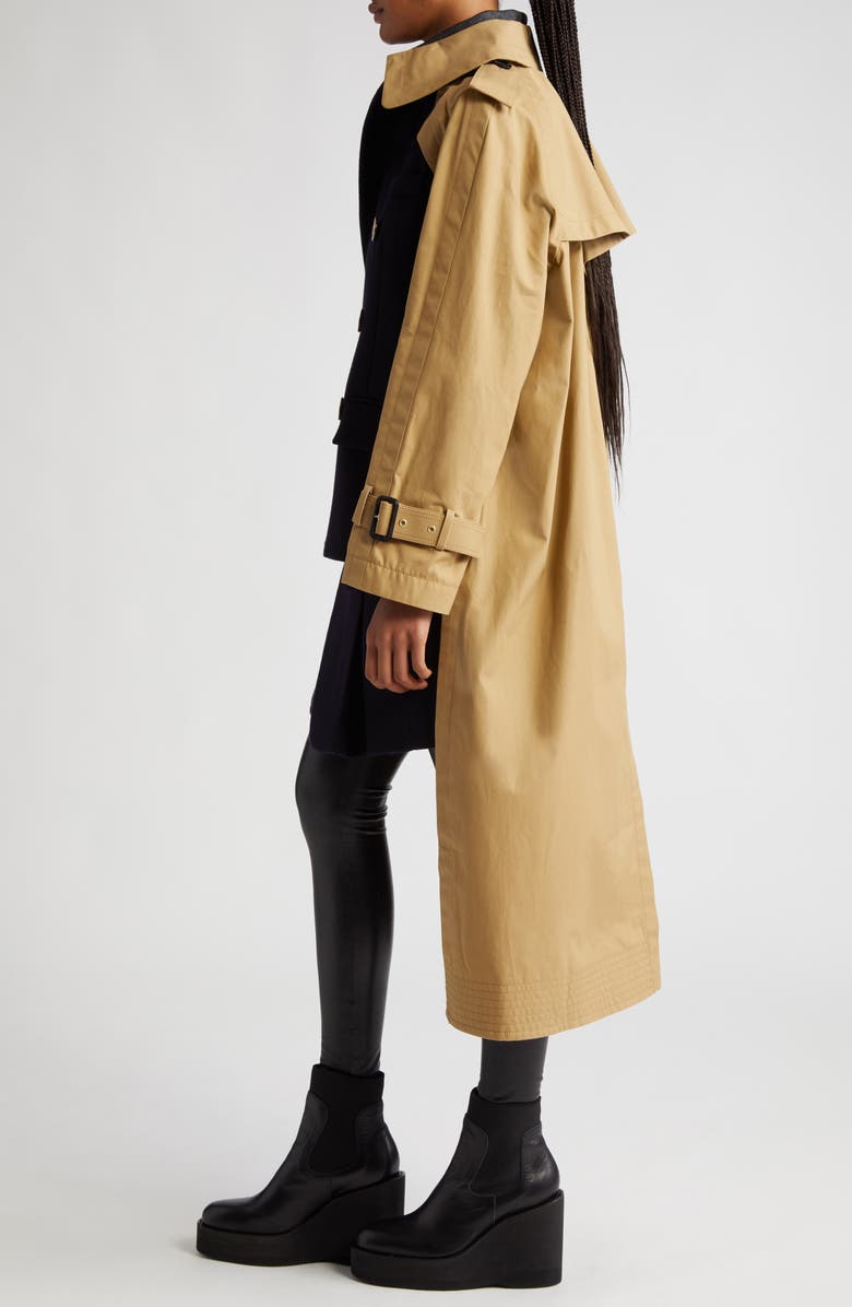 Sacai Wool Melton & Gabardine Trench Peacoat | Nordstrom