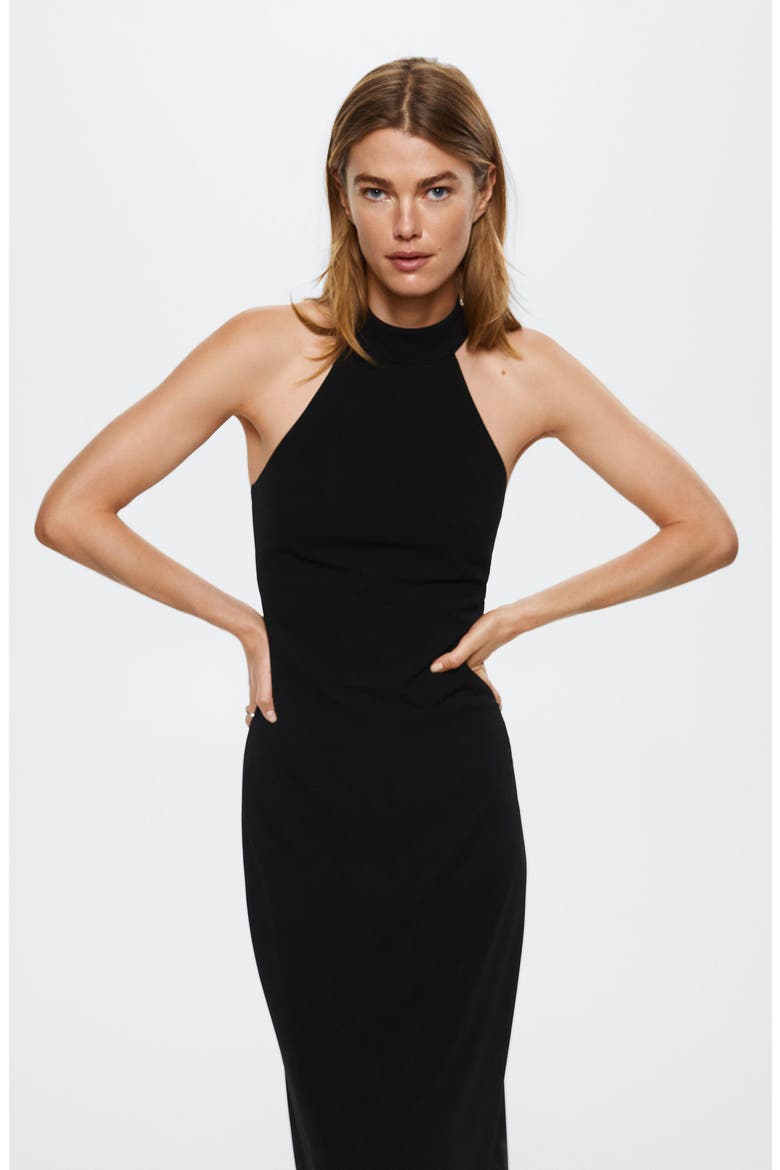 Cutout Back Halter Neck Maxi Dress, Alternate, color, BLACK