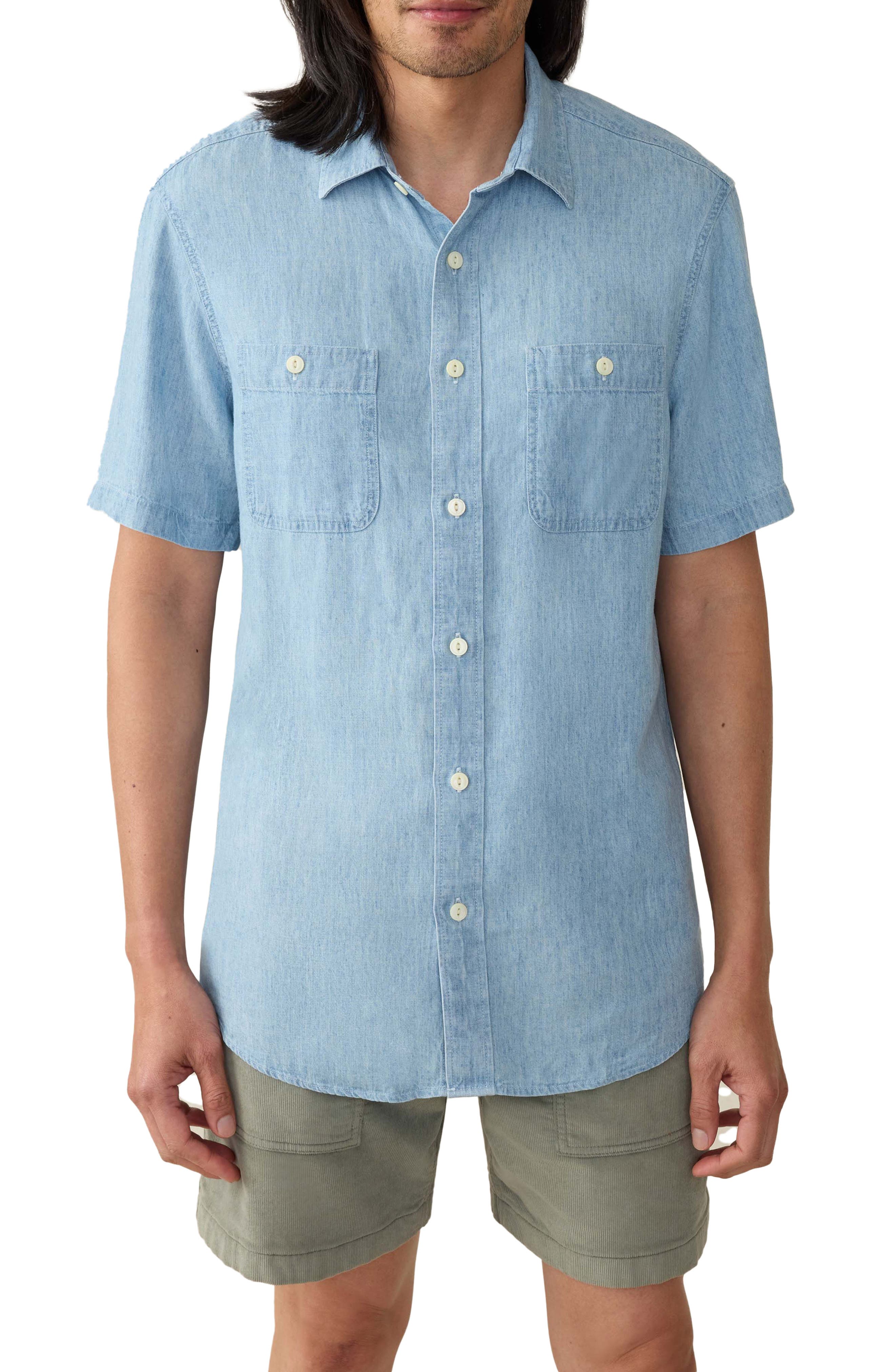 Faherty The Tried & True Chambray Short Sleeve Button-Up Shirt