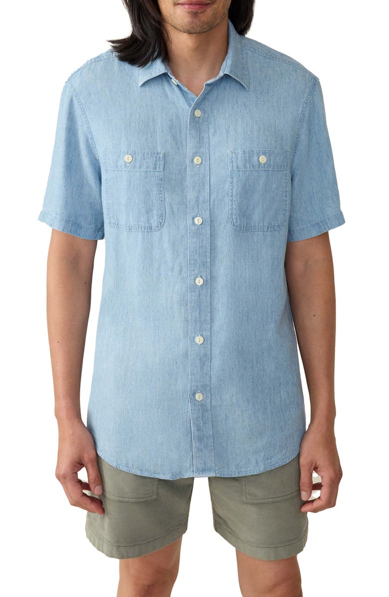 Faherty The Tried & True Chambray Short Sleeve Button-Up Shirt, Main, color, Vintage Indigo