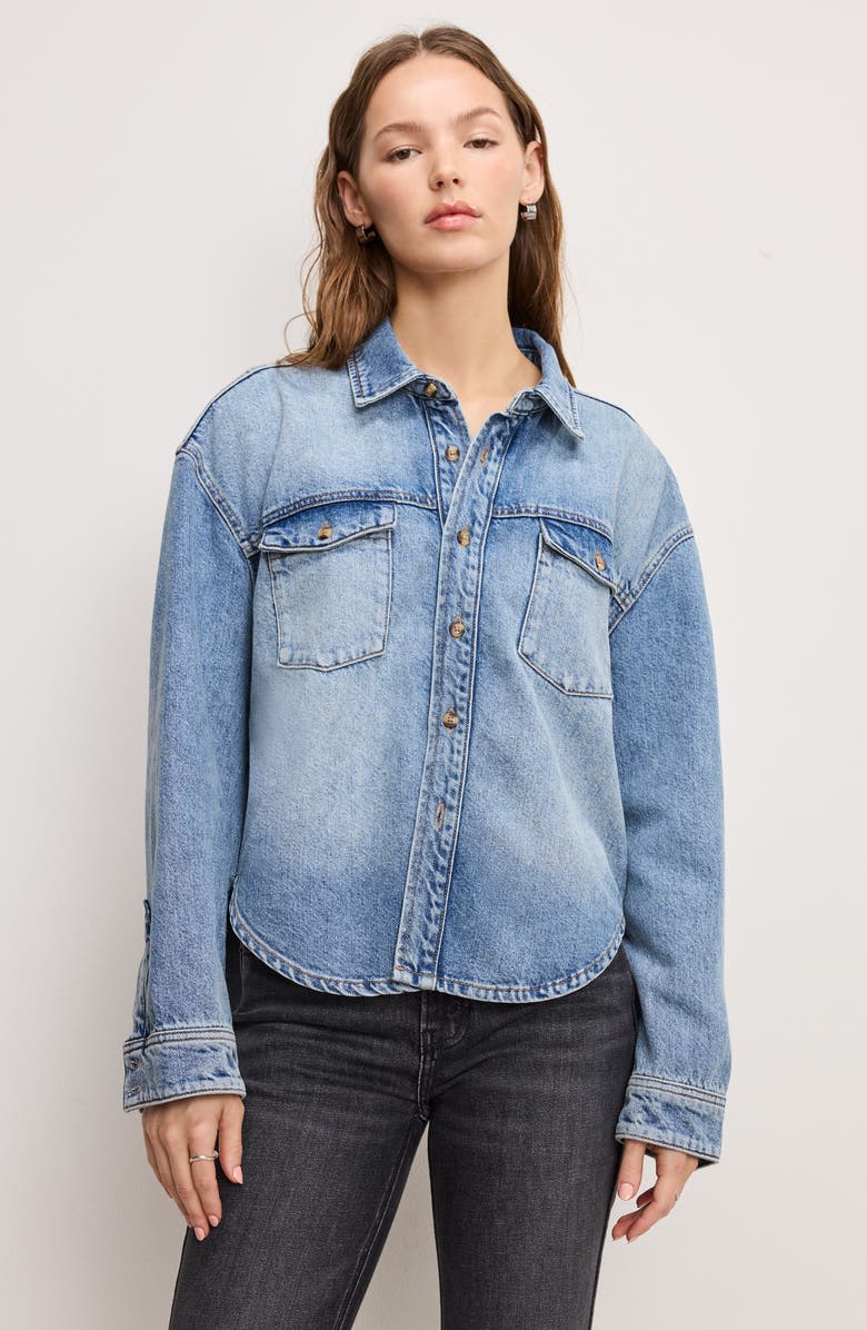 Good American Structured Denim Shirt, Alternate, color, 