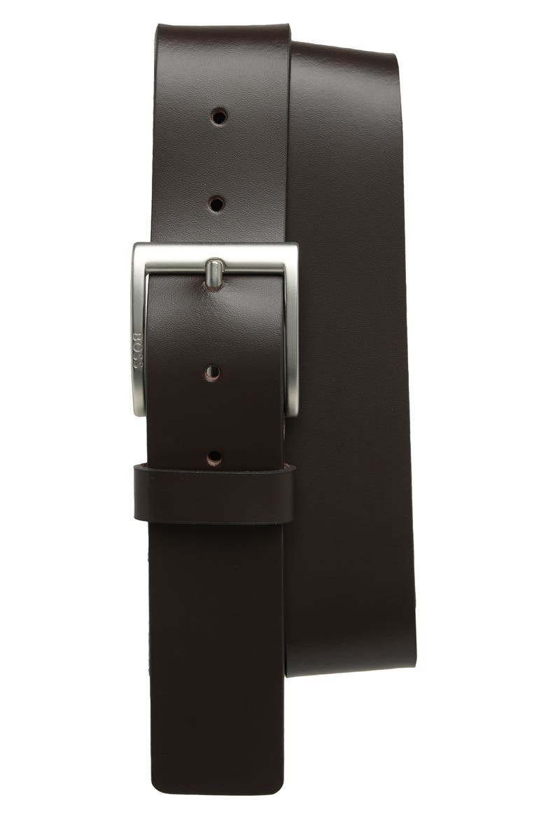 Umbe Casual Leather Belt, Main, color, DARK BRN