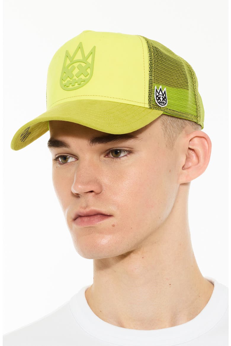 Logo Mesh Back Suede Trucker Hat, Alternate, color, NEON YELLOW