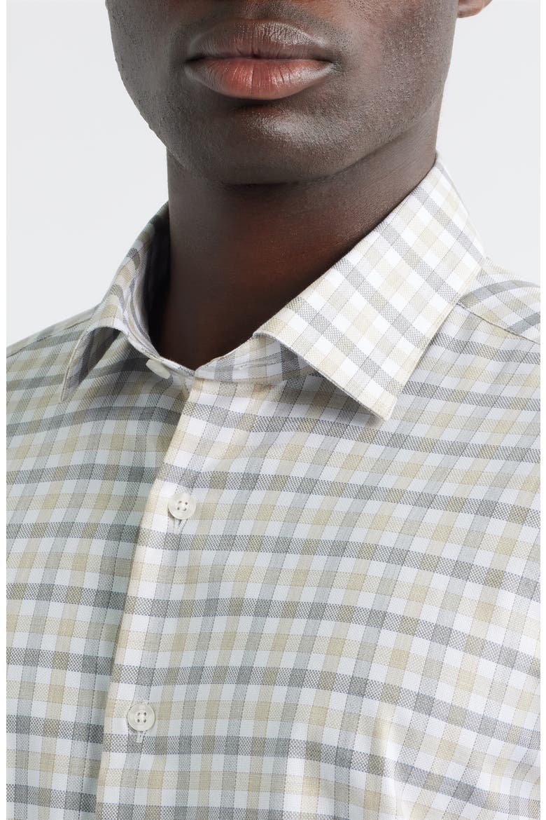 Regular Fit Check Mélange Cotton Gingham Button-Up Shirt, Alternate, color, KHAKI
