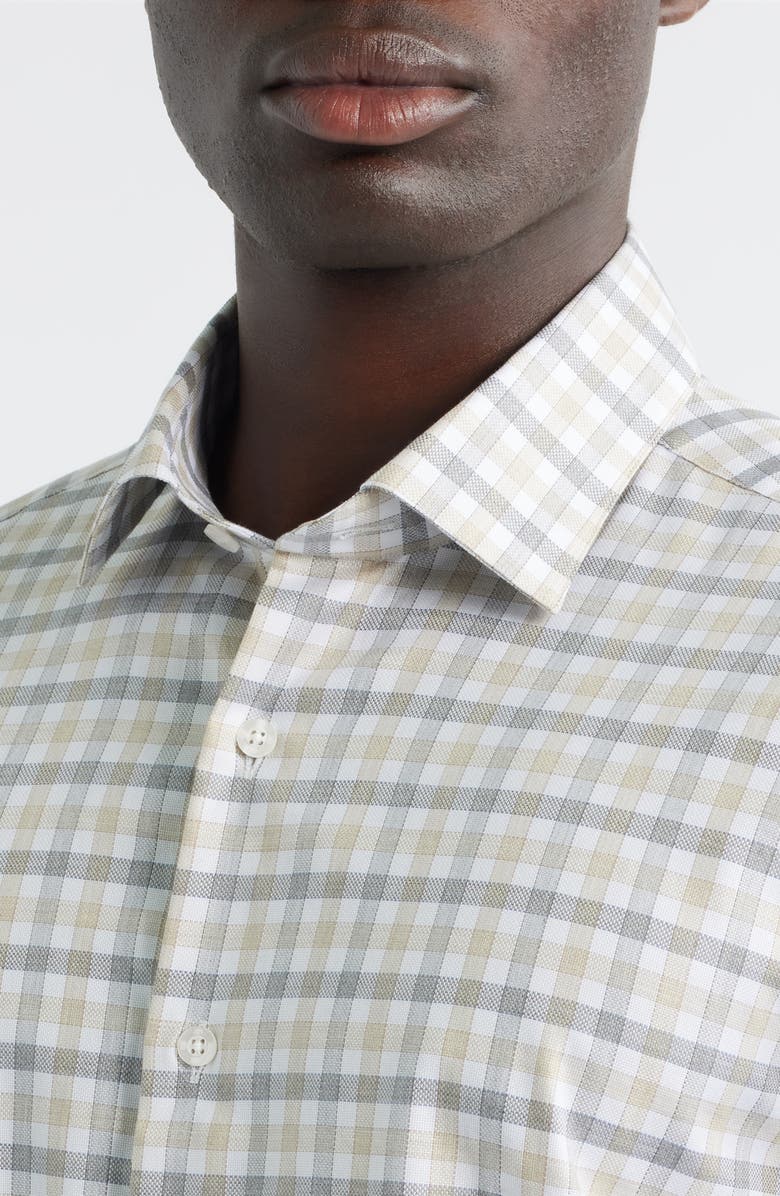 Scott Barber Regular Fit Check Mélange Cotton Gingham Button-Up Shirt, Alternate, color, Khaki