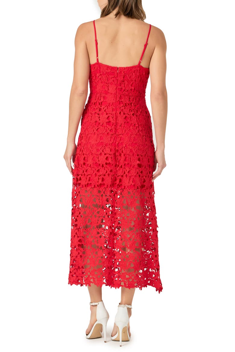 Lace Spaghetti Strap Midi Dress, Alternate, color, RED