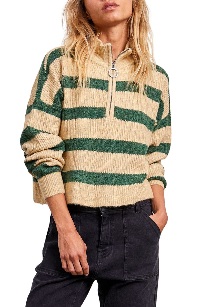 Noisy may New Alice Stripe Quarter Zip Sweater, Main, color, 