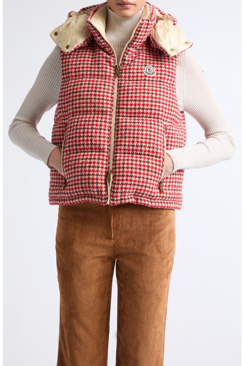 Niverolle Down Puffer Vest with Removable Hood, Main, color, CHECK PRINT