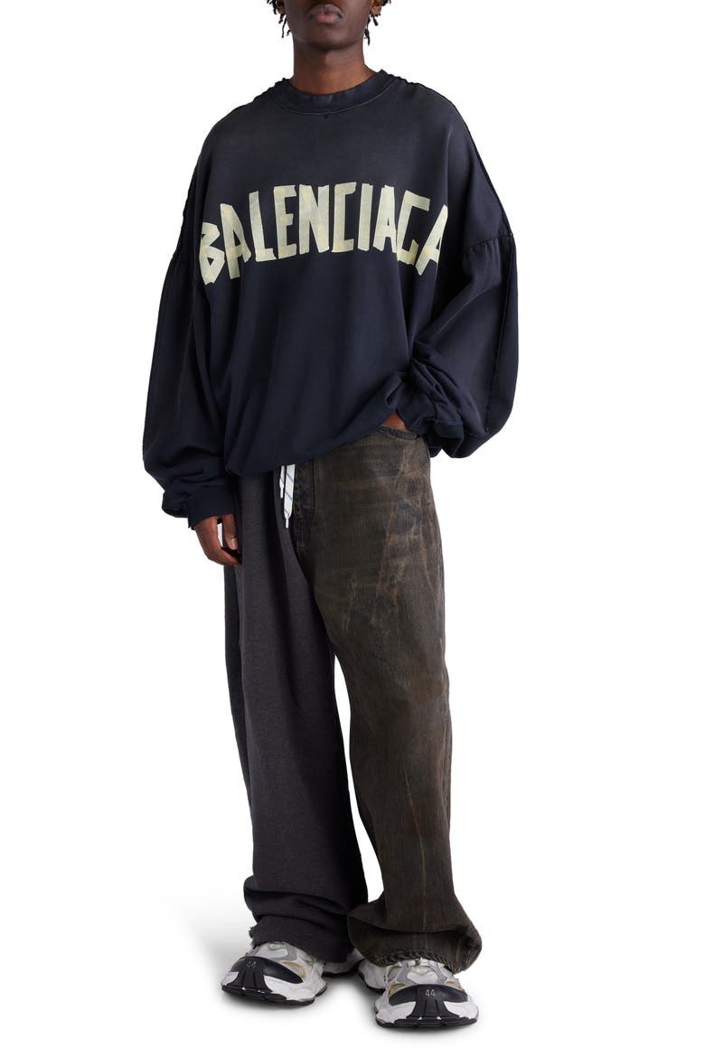 Double Front Oversize Embroidered Graphic Crewneck Sweatshirt, Alternate, color, WASH/ FADE BLACK