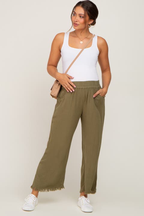 Linen Frayed Hem Crop Pants