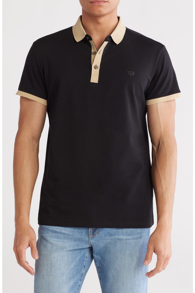 Slim Fit Stretch Cotton Polo, Main, color, BLACK