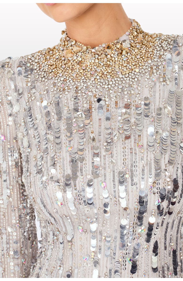 Jenny Packham Passion Sequin-Embellished Mini Dress, Alternate, color, Ammonite And Silver