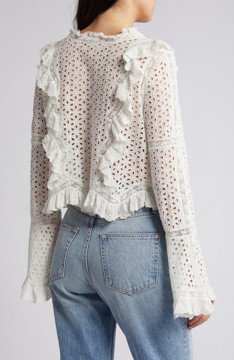 LoveShackFancy Brightline Eyelet Lace Ruffle Top, Alternate, color, 