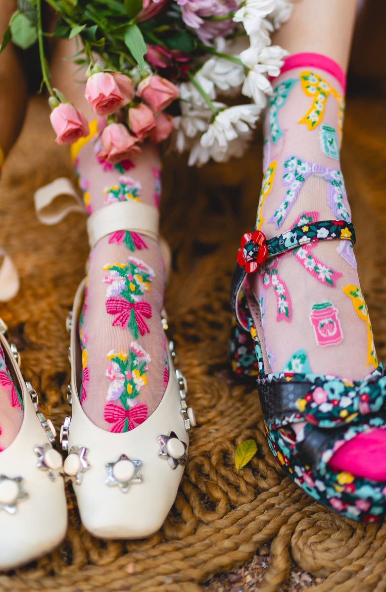 Sock Candy Petals & Preserves Metallic Sheer Crew Socks, Alternate, color, 