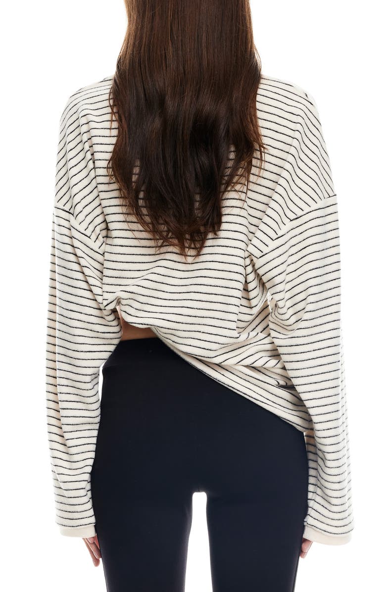 LIONESS Bry Stripe Oversize Velour Top, Alternate, color, Cream Noir Strip