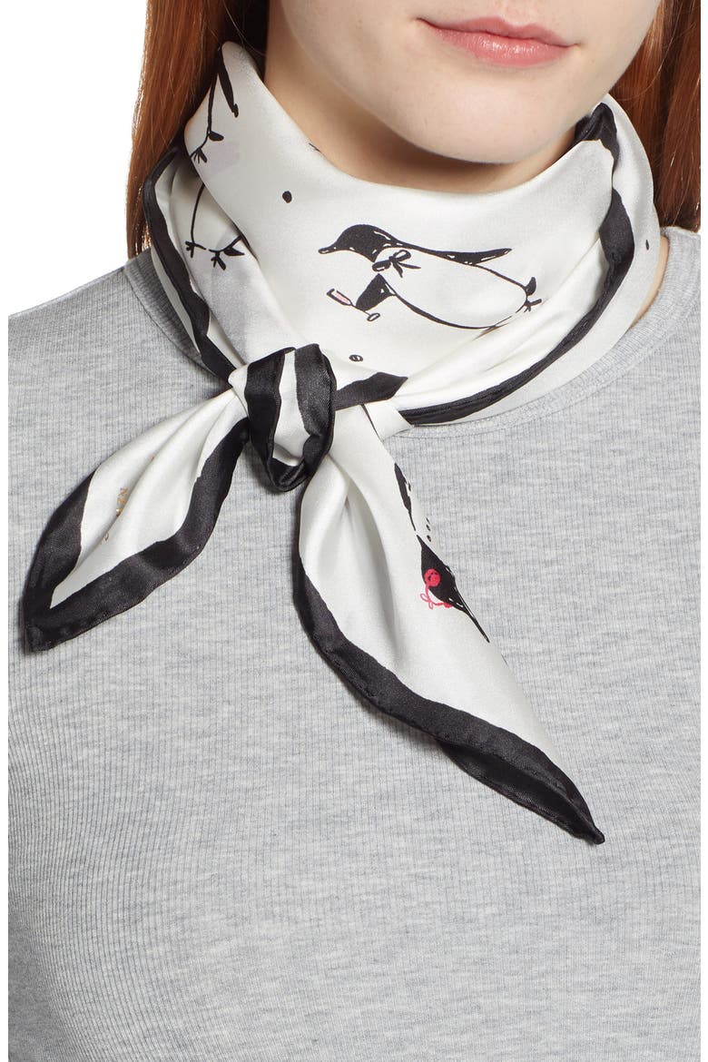 penguin silk square scarf, Main, color, CREAM