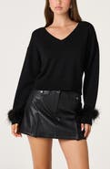 ASTR the Label Perdita Feather Trim V-Neck Sweater