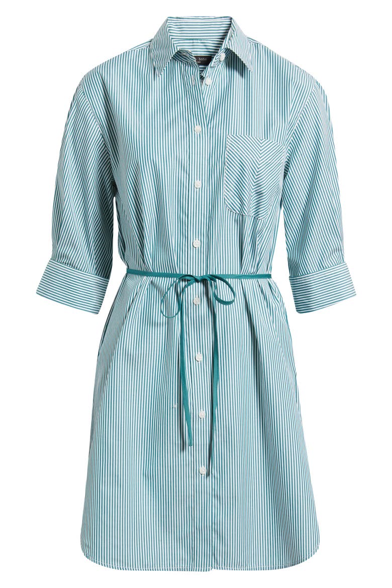 Lucia Stripe Mini Shirtdress, Alternate, color, TEAL STRIPE