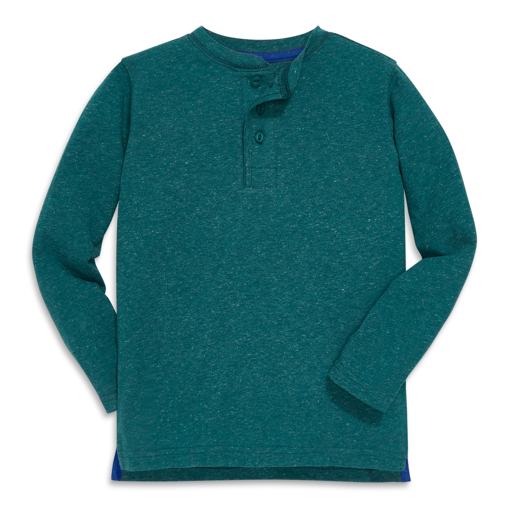 Primary Kids Heathered Long Sleeve Henley Tee In Green