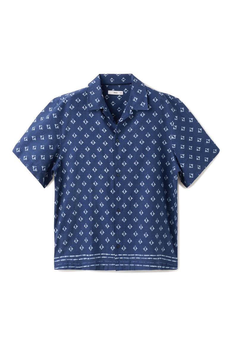 Ikat Cotton Camp Shirt, Alternate, color, INDIGO BLUE