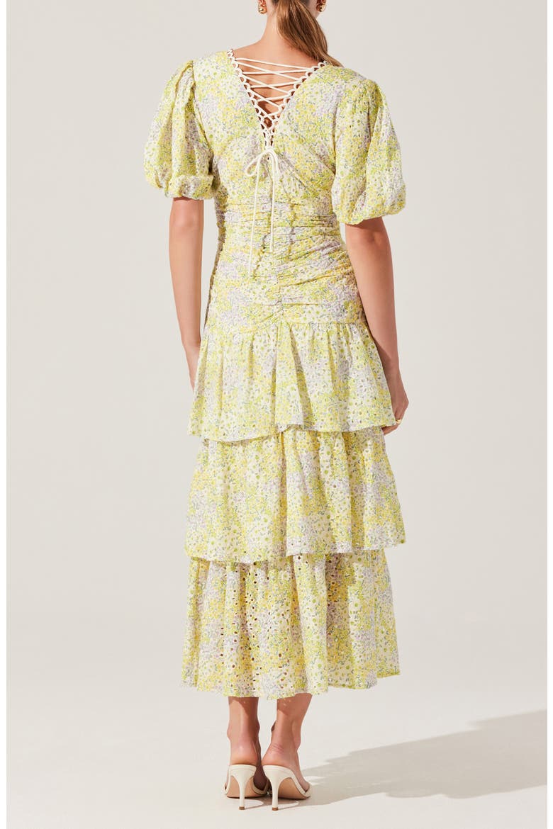 Corinna Floral Tiered Cotton Dress, Alternate, color, LEMON DITSY FLORAL