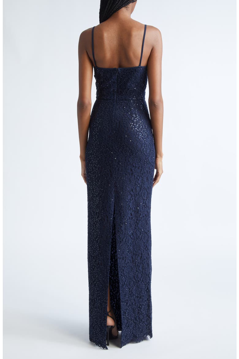 Sequin Corded Floral Lace Gown, Alternate, color, MIDNIGHT