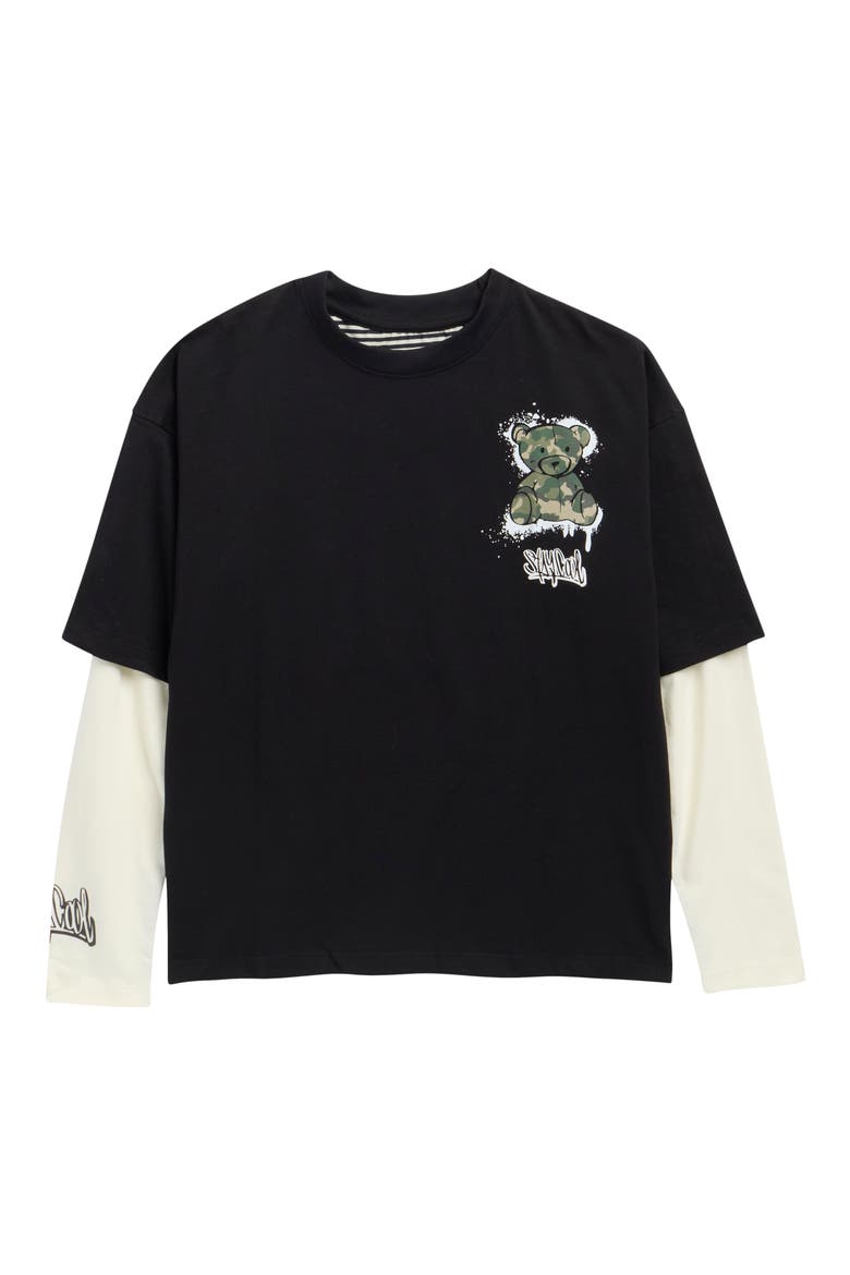 Kids' Teddy Cotton Graphic T-Shirt, Main, color, BLACK