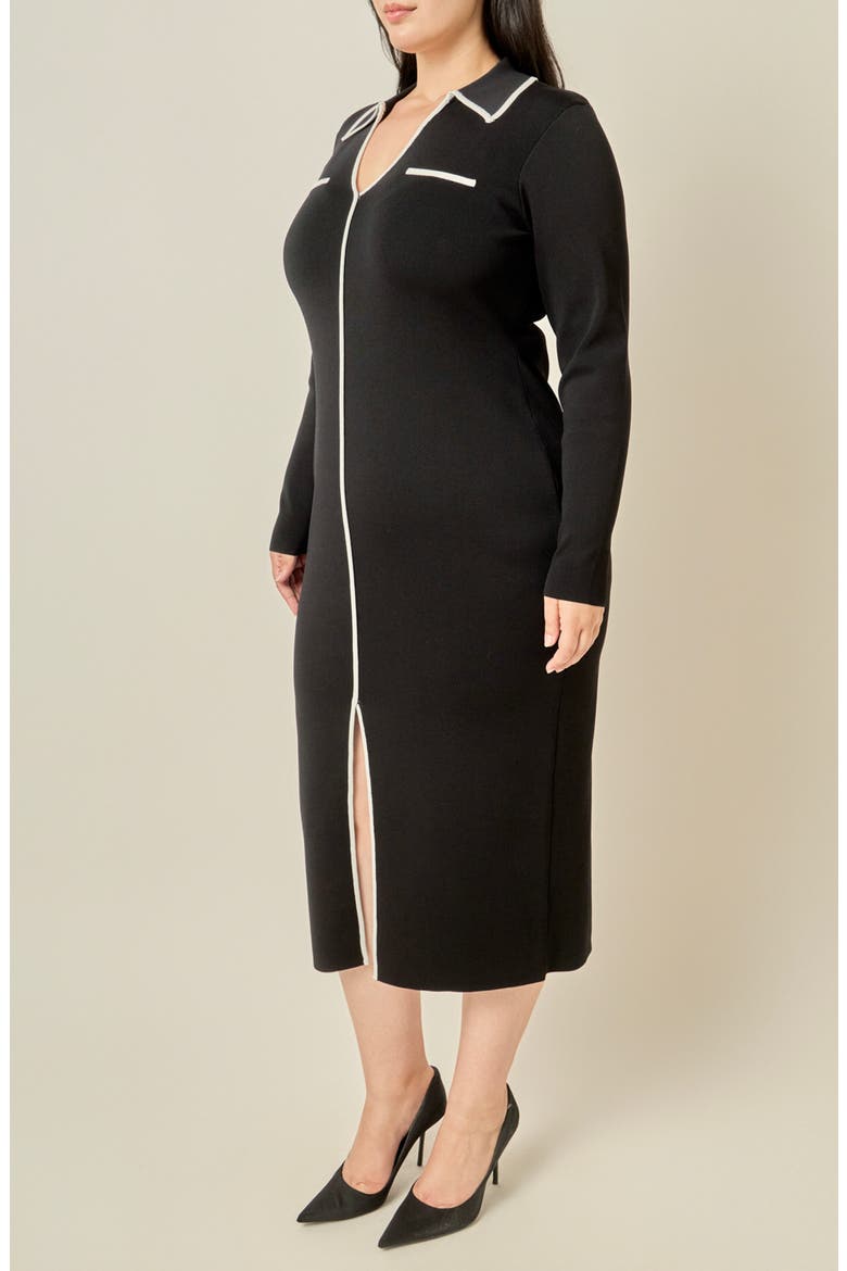 Piped Midi Dress, Alternate, color, BLACK