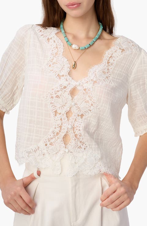 Junie Eyelash Lace Trim Cotton & Silk Top
