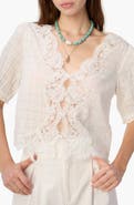 CAMI NYC Junie Eyelash Lace Trim Cotton & Silk Top
