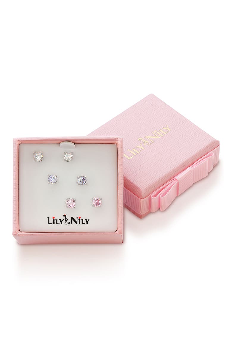 Pack of 3 Stud Earrings, Alternate, color, SILVER