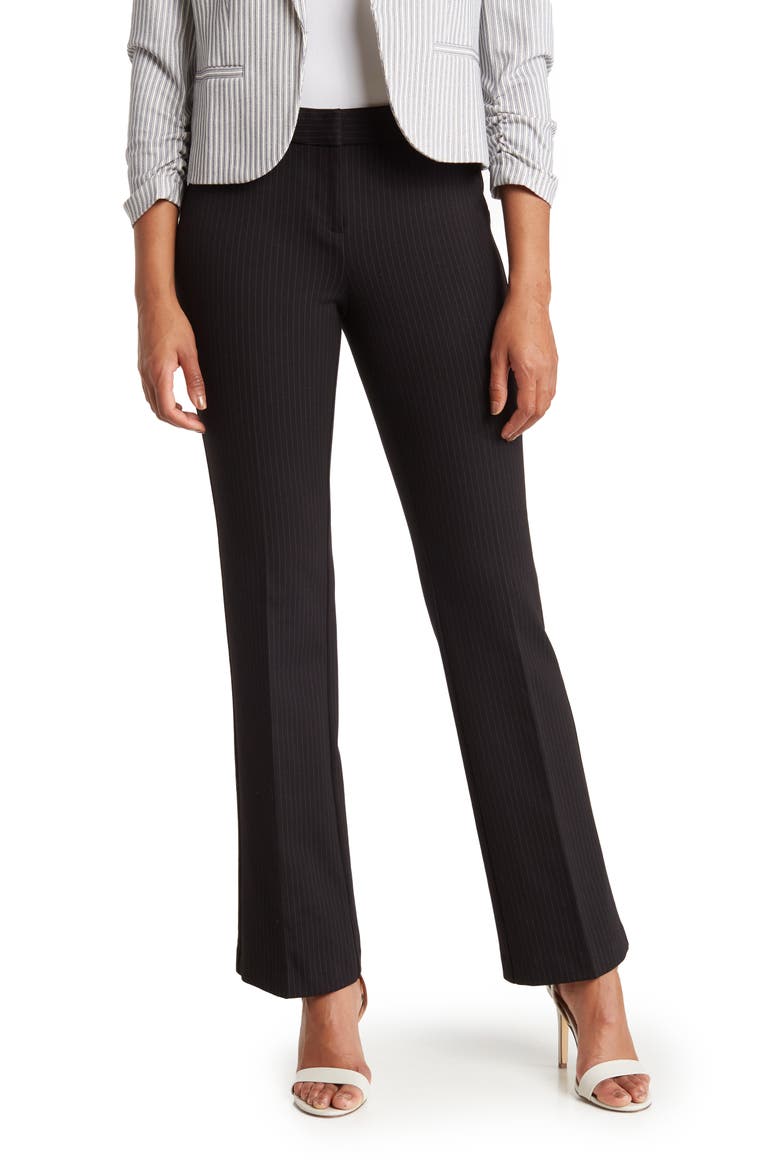 Pinstripe Slim Knit Pants, Main, color, BLACK