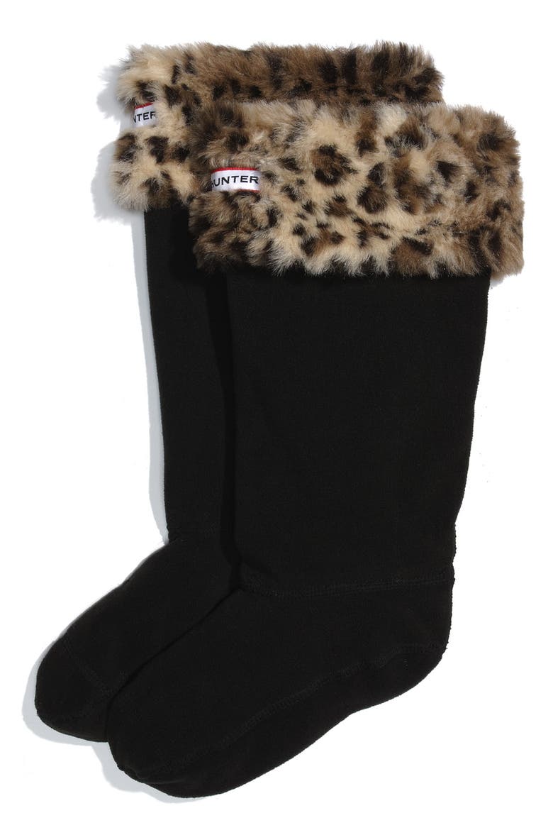 Leopard Cuff Welly Sock, Main, color, BROWN