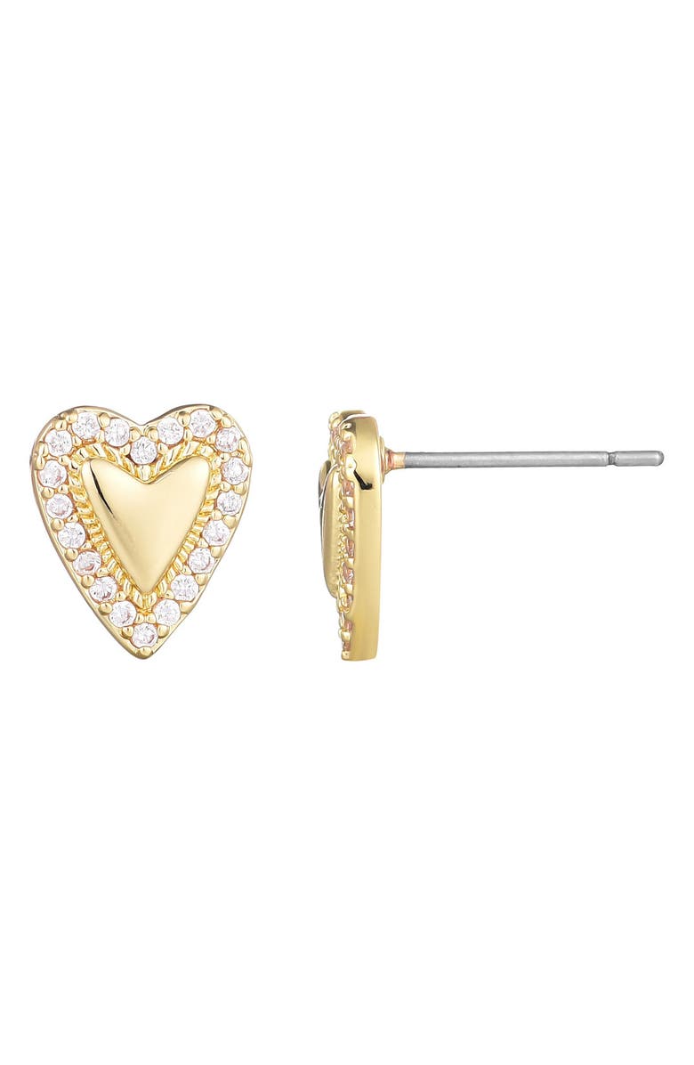 Adornia CZ Halo Heart Stud Earrings, Alternate, color, Gold