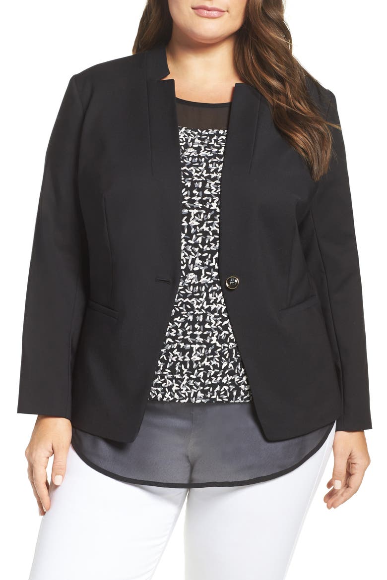 One-Button Blazer, Main, color, RICH BLACK