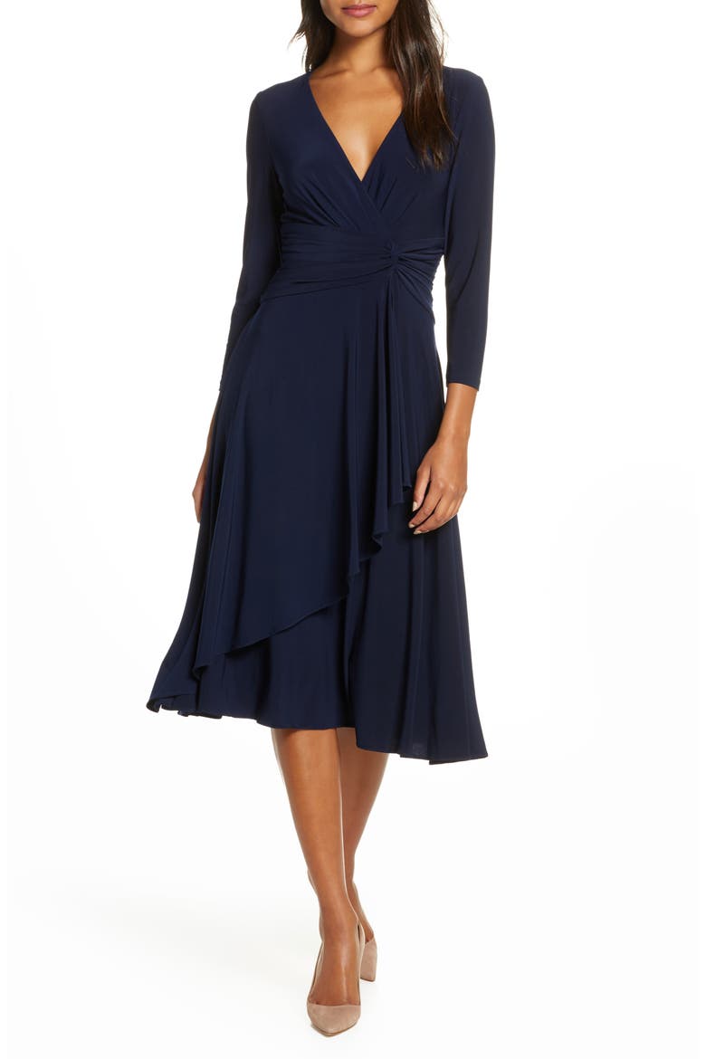 Faux Wrap Dress, Main, color, NAVY