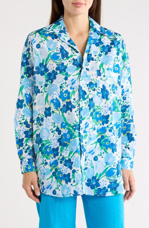 Relaxed Fit Floral Cotton Button-Up Shirt
