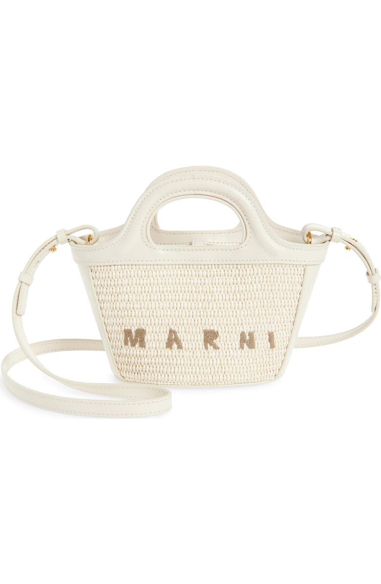 Marni Micro Tropicalia Logo Woven Top Handle Bag, Main, color, Shell