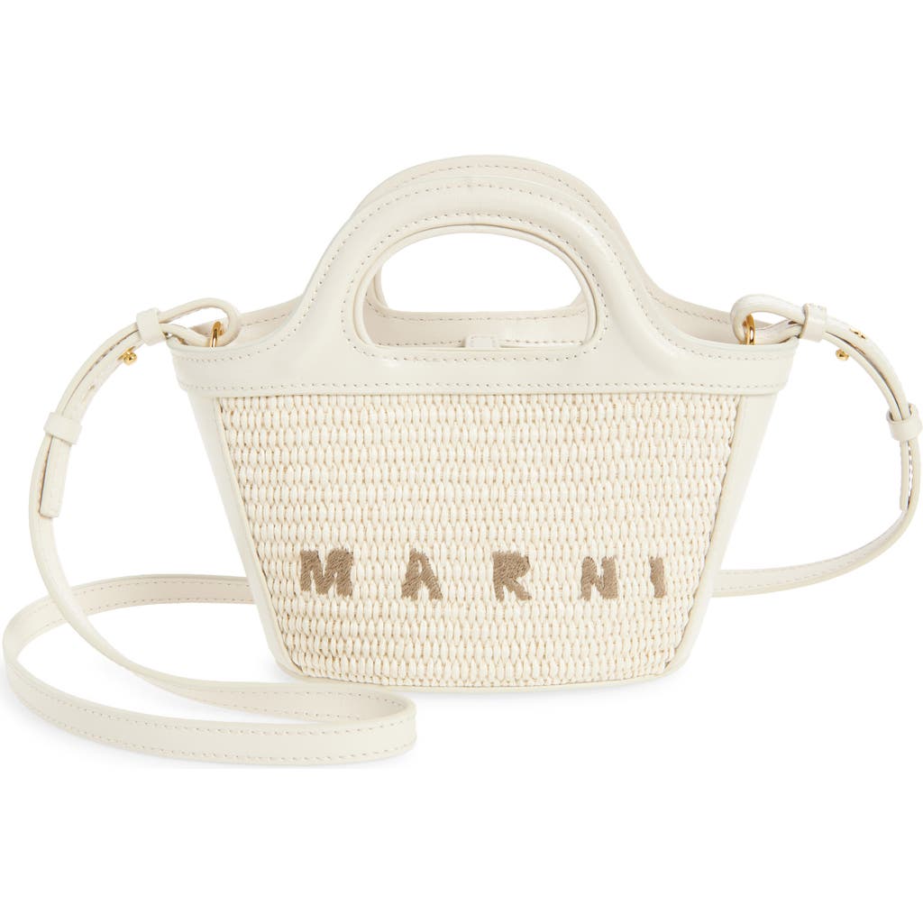Marni Micro Tropicalia Logo Woven Top Handle Bag In White
